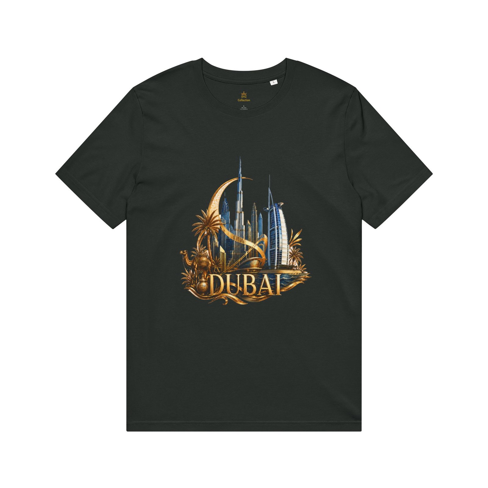 Dubai Skyline Graphic T-Shirt — Gold Palm Desert Souvenir Tee - Image 3