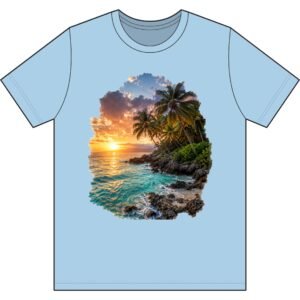 T-Shirt — Tropical Sunset Beach Scene Graphic Tee