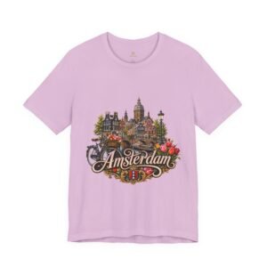 Amsterdam Vintage Cityscape T‑Shirt — Retro Bicycle & Tulips Travel Tee