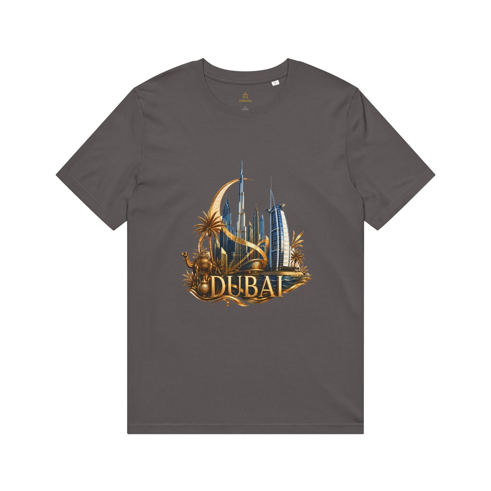 Dubai Skyline Graphic T-Shirt — Gold Palm Desert Souvenir Tee