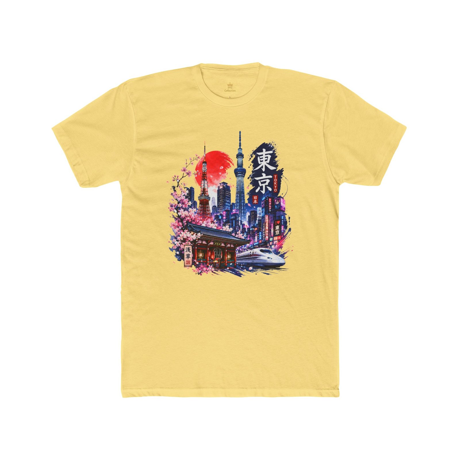 Tokyo Skyline T-Shirt – Cherry Blossoms, Shinkansen & Red Sun Graphic Tee - Image 25