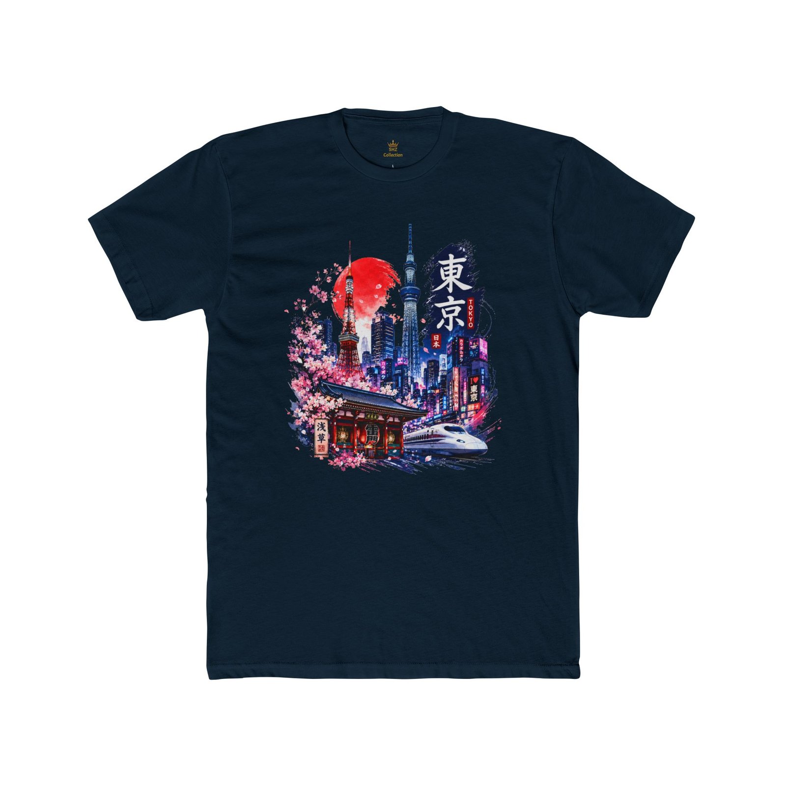 Tokyo Skyline T-Shirt – Cherry Blossoms, Shinkansen & Red Sun Graphic Tee - Image 10