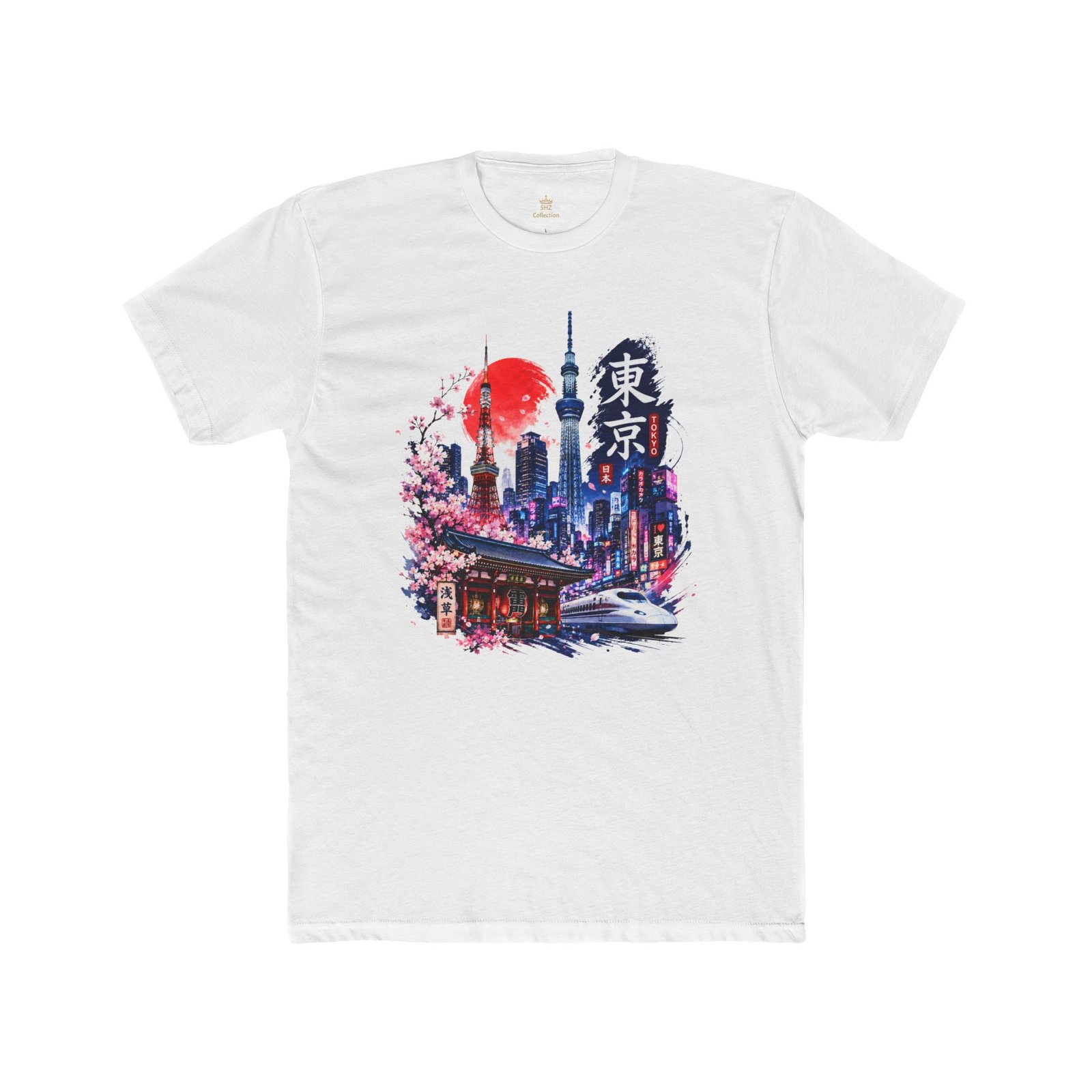 Tokyo Skyline T-Shirt – Cherry Blossoms, Shinkansen & Red Sun Graphic Tee - Image 7