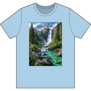 Scenic Mountain Waterfall Tee — Nature Landscape Graphic T-Shirt