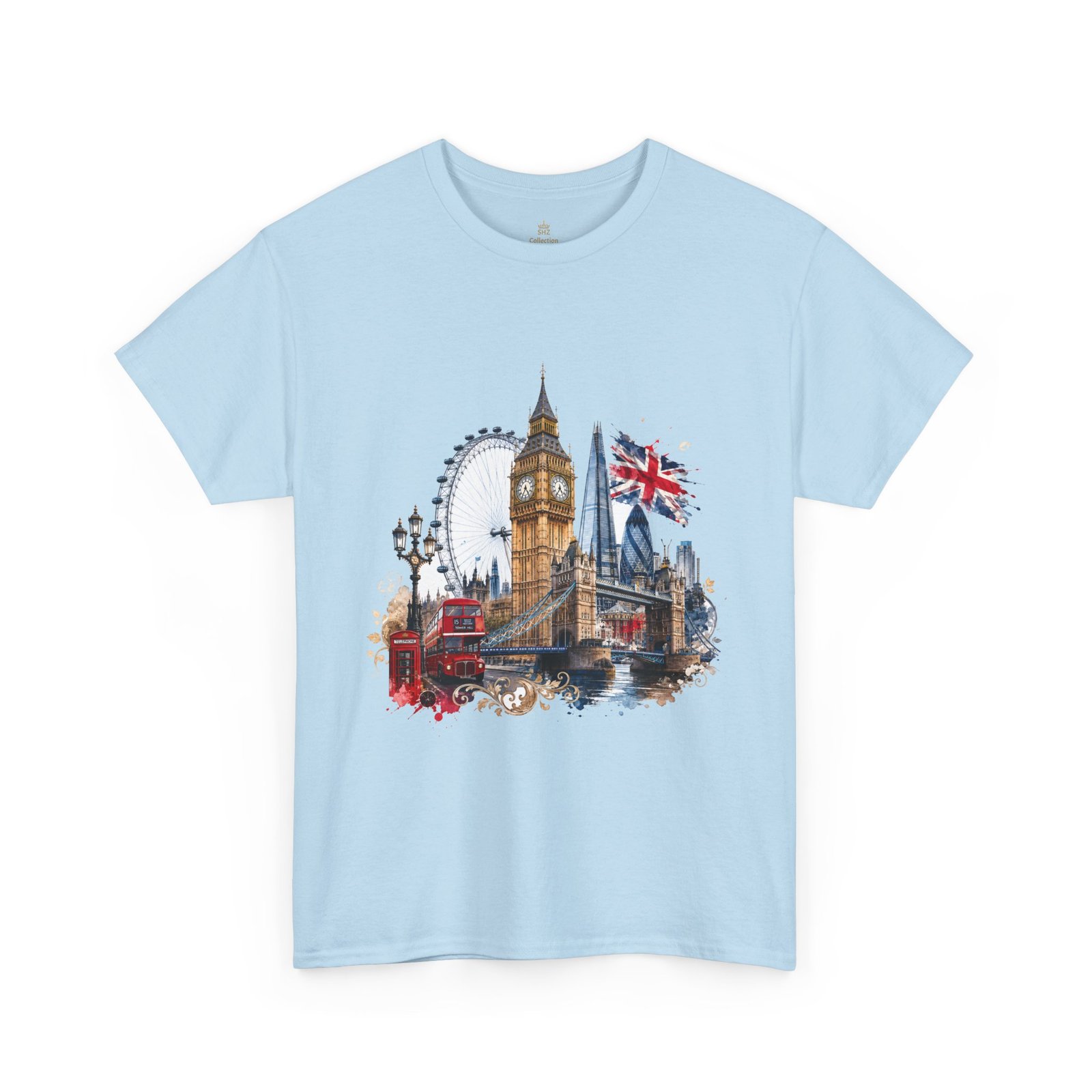 London Cityscape T‑Shirt — Big Ben, London Eye & Union Jack Graphic Tee