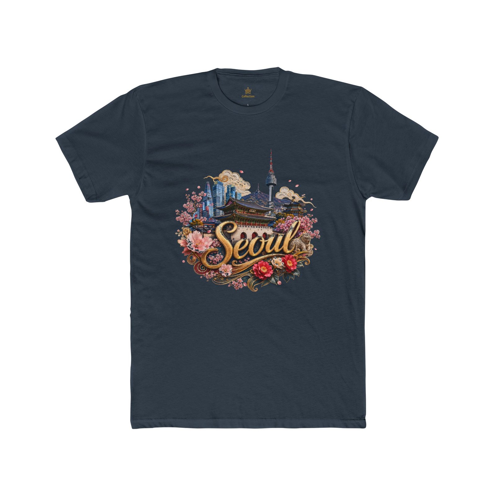 Seoul Vintage Travel T‑Shirt — Retro Seoul Skyline & Cherry Blossoms Tee