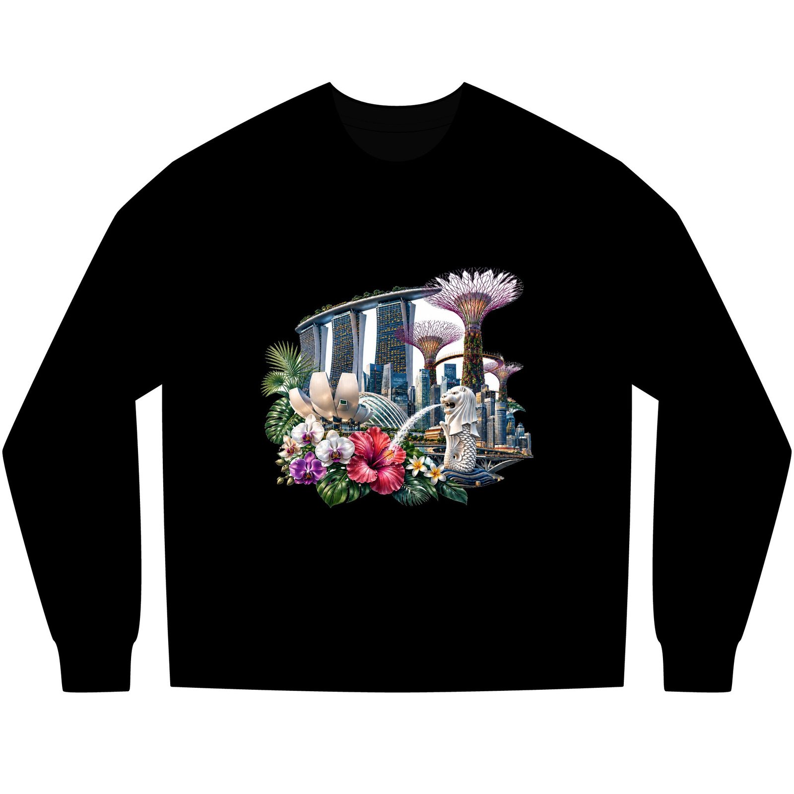 Singapore Skyline Floral Long Sleeve Tee - Image 3