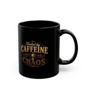 Fueled by Caffeine & Chaos Black Coffee Mug – 11oz/15oz