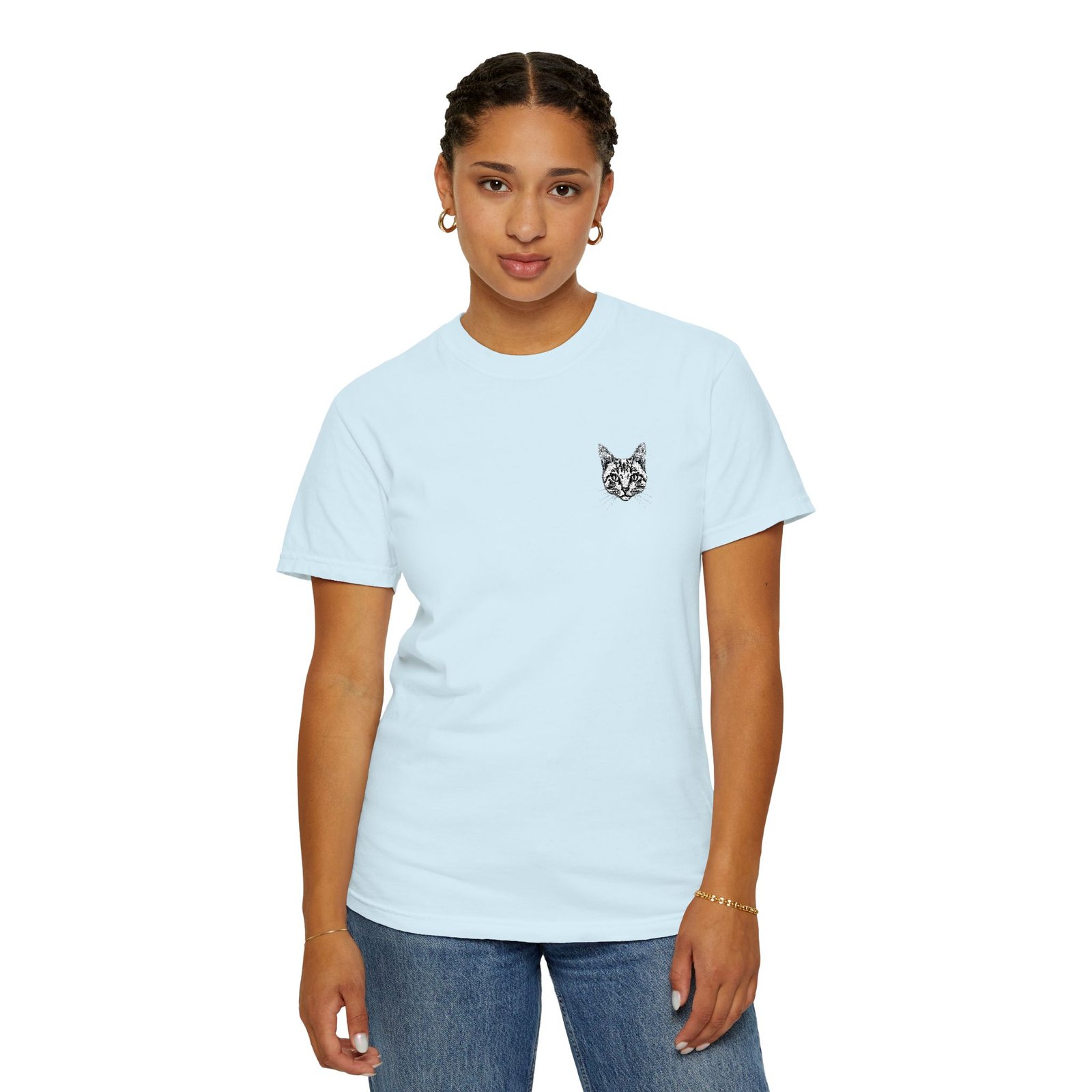 Minimal Cat Pocket T-Shirt — Cute White Graphic Tee - Image 47
