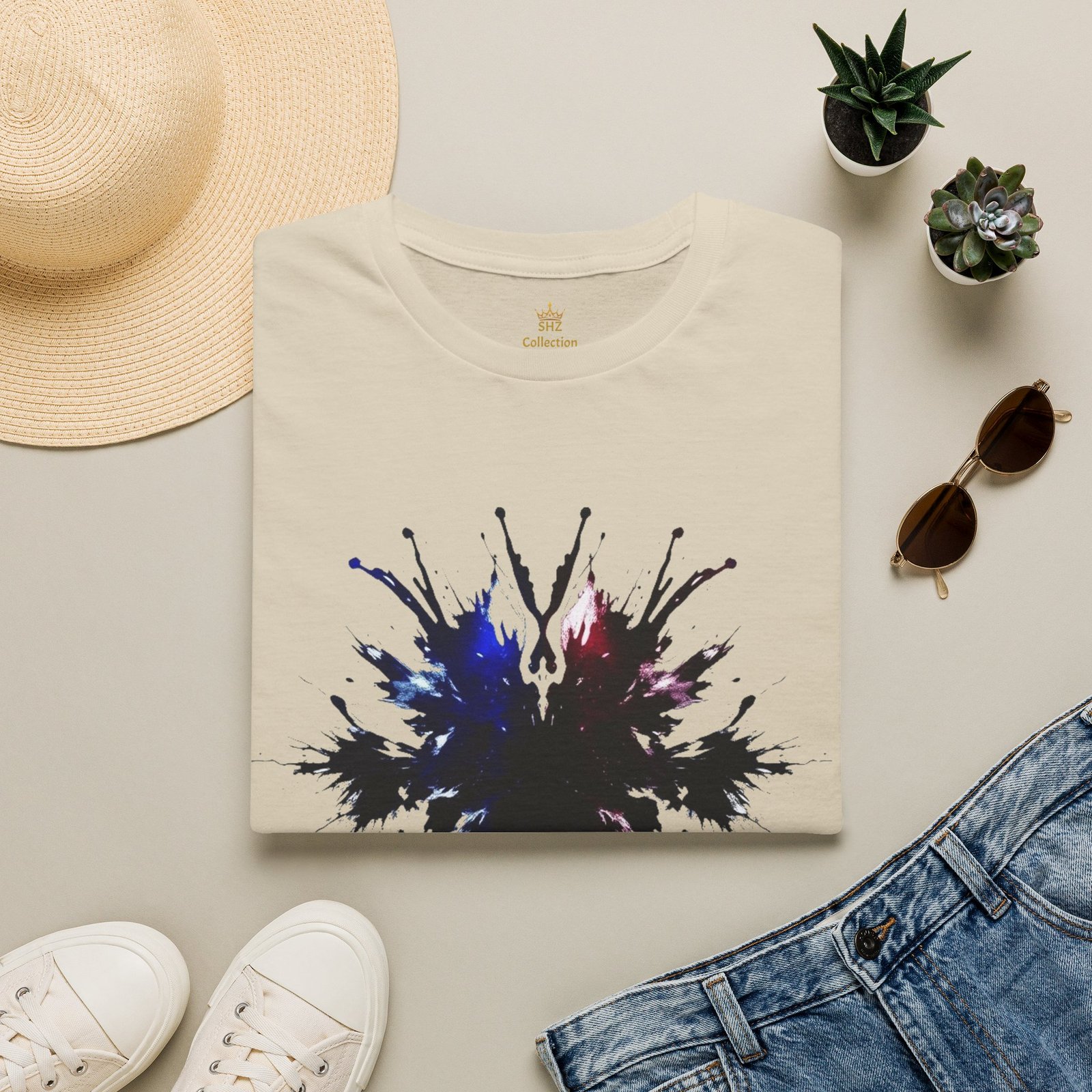 Inkblot Graphic T-Shirt — Abstract Rorschach Design (Black with Subtle Blue & Red) - Image 20