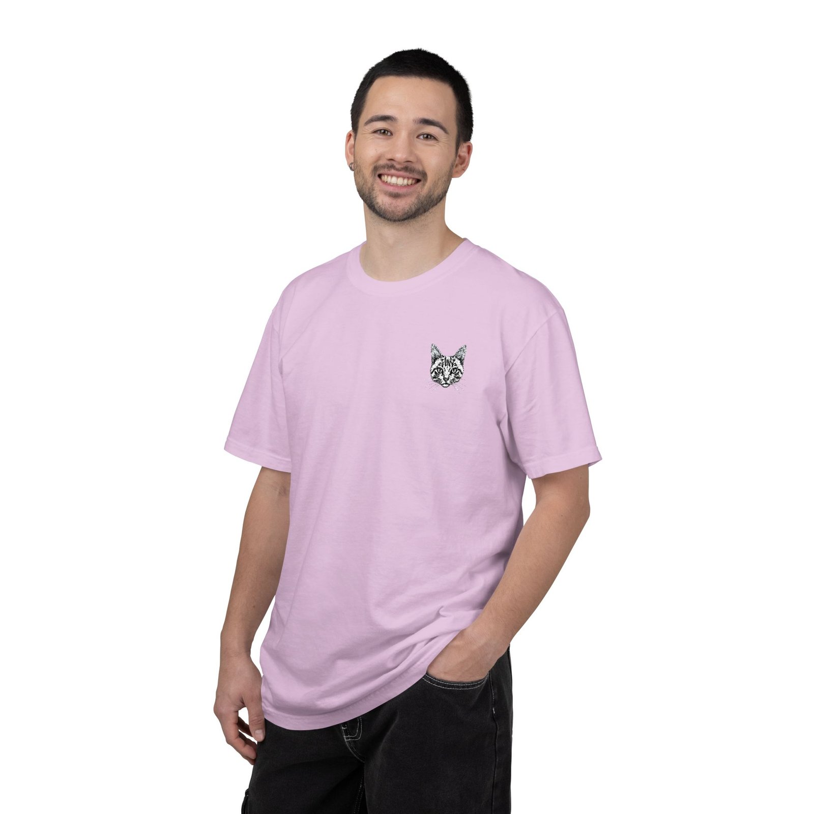 Minimal Cat Pocket T-Shirt — Cute White Graphic Tee - Image 4