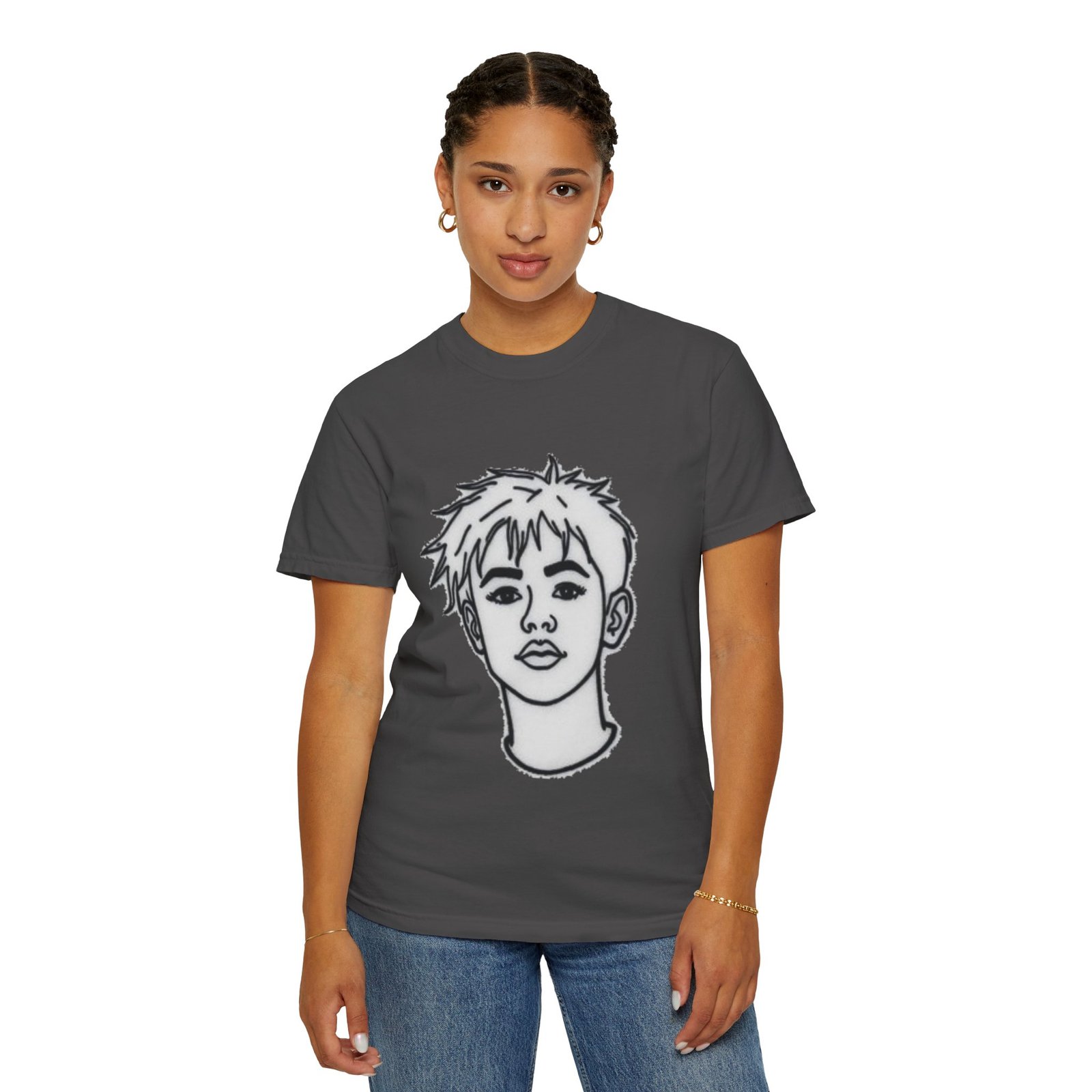 Minimal Line Art Face T-Shirt — Monochrome Portrait Tee - Image 52
