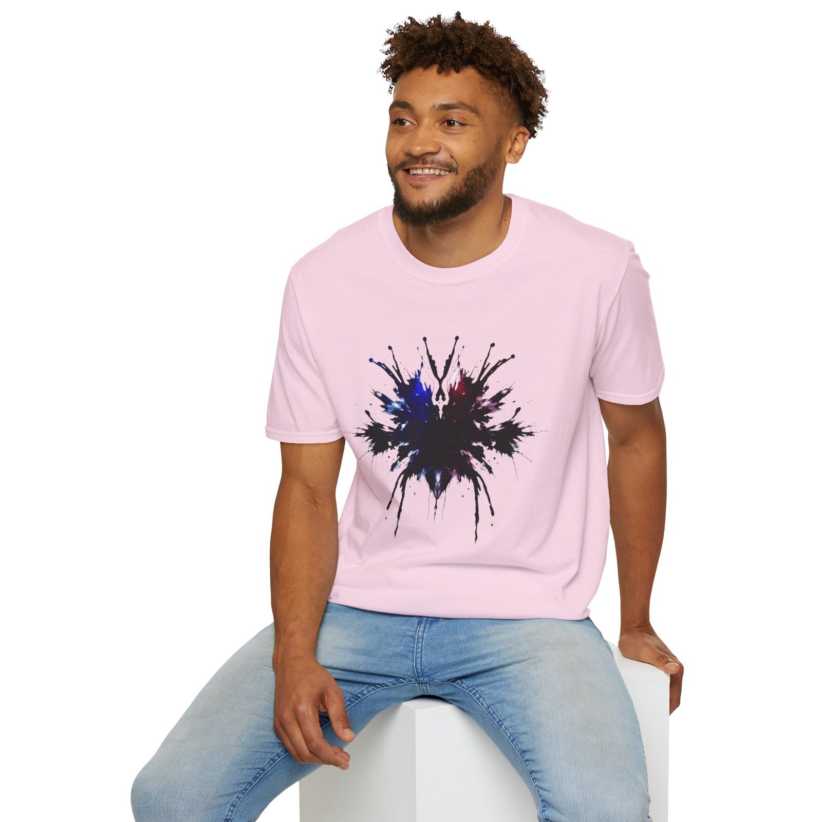 Inkblot Graphic T-Shirt — Abstract Rorschach Design (Black with Subtle Blue & Red) - Image 63