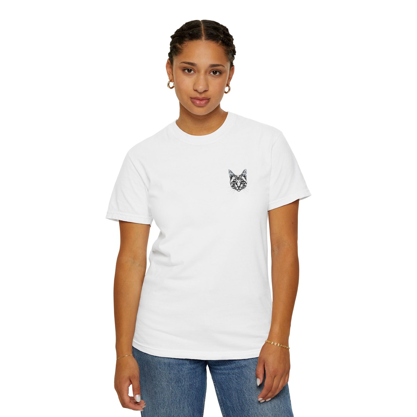 Minimal Cat Pocket T-Shirt — Cute White Graphic Tee - Image 11