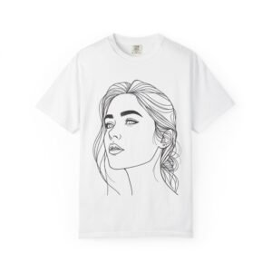 Minimal Line Art Portrait T-Shirt — Feminine Face Illustration Tee
