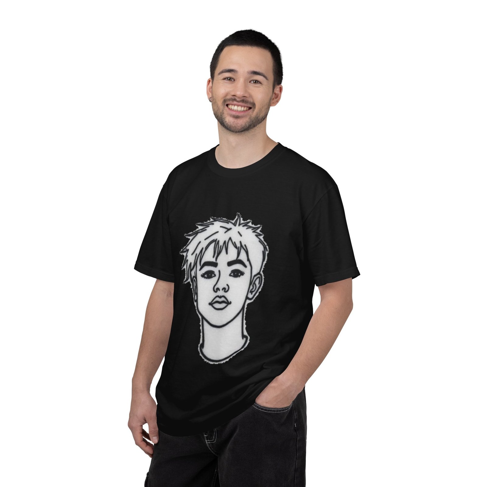 Minimal Line Art Face T-Shirt — Monochrome Portrait Tee - Image 59