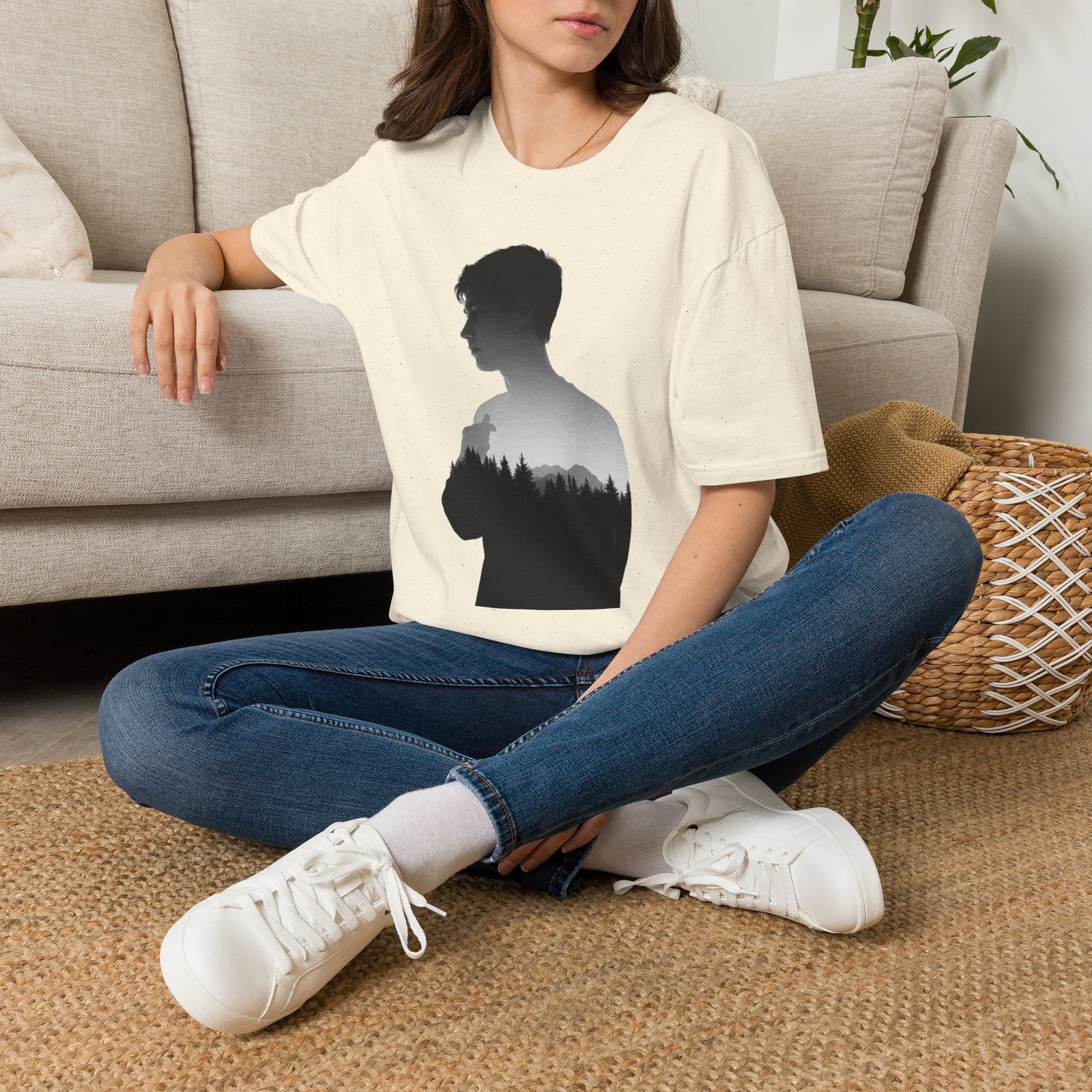 Silhouette Forest T-Shirt — Double Exposure Portrait Tee for Nature Lovers - Image 29
