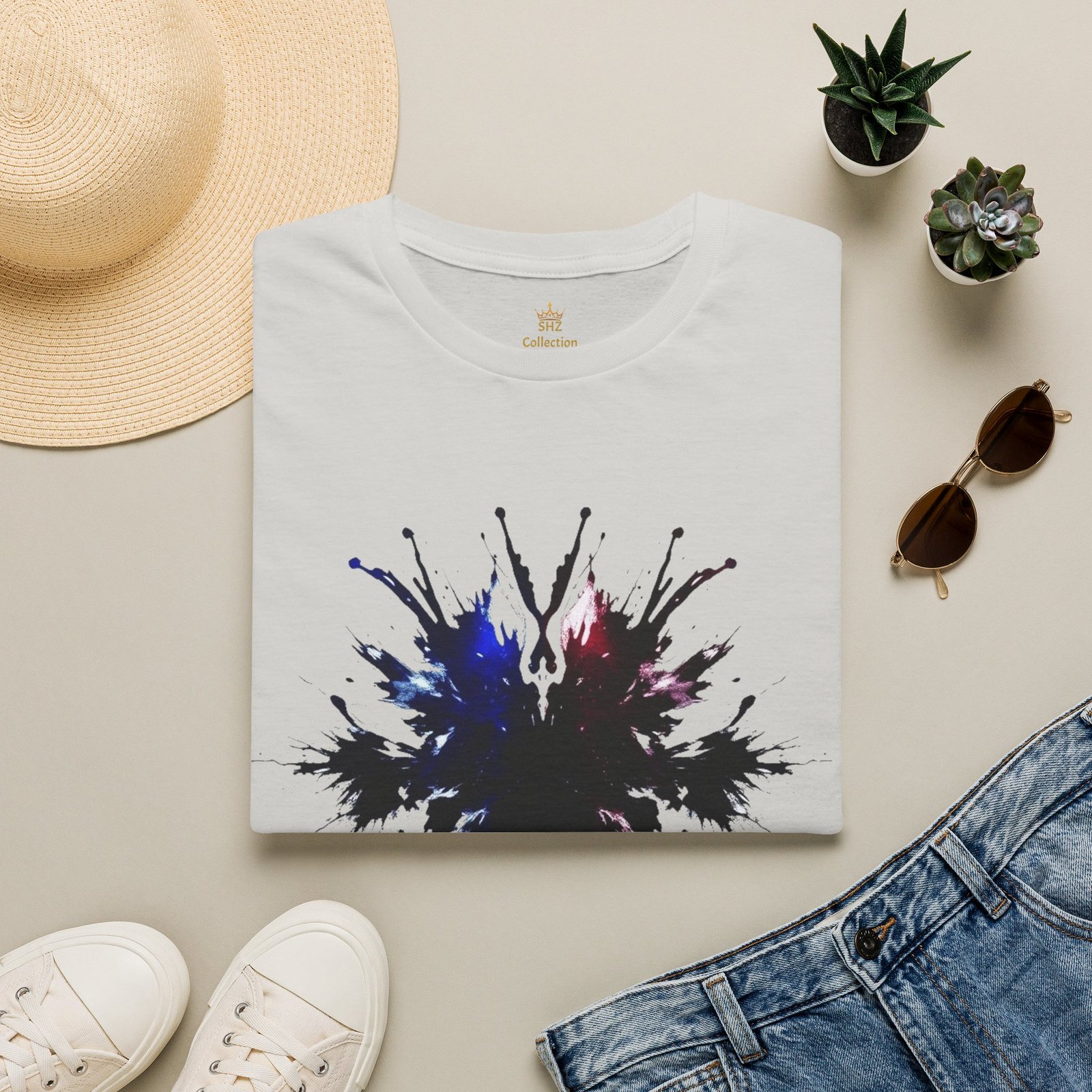 Inkblot Graphic T-Shirt — Abstract Rorschach Design (Black with Subtle Blue & Red) - Image 28