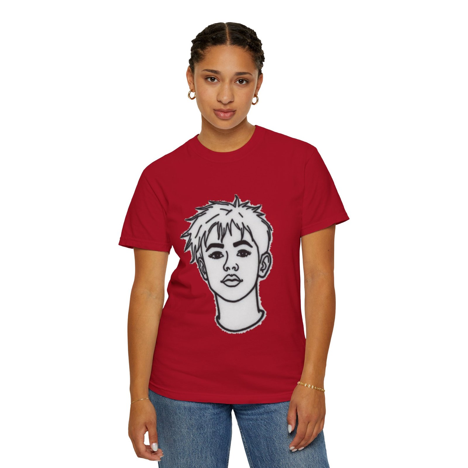 Minimal Line Art Face T-Shirt — Monochrome Portrait Tee - Image 82