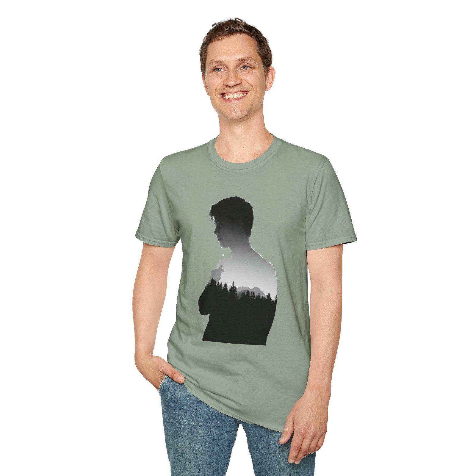Silhouette Forest T-Shirt — Double Exposure Portrait Tee for Nature Lovers - Image 39