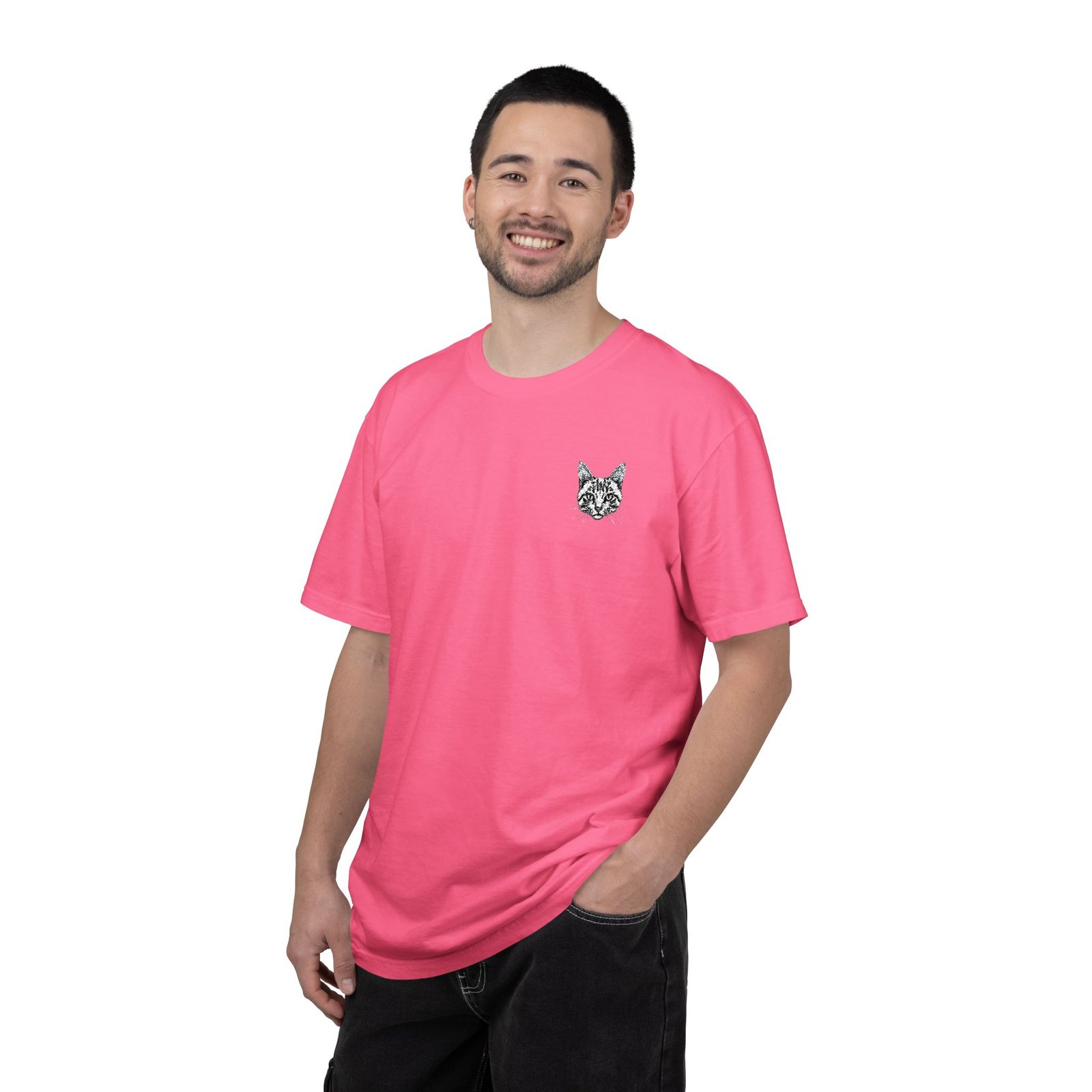 Minimal Cat Pocket T-Shirt — Cute White Graphic Tee - Image 70