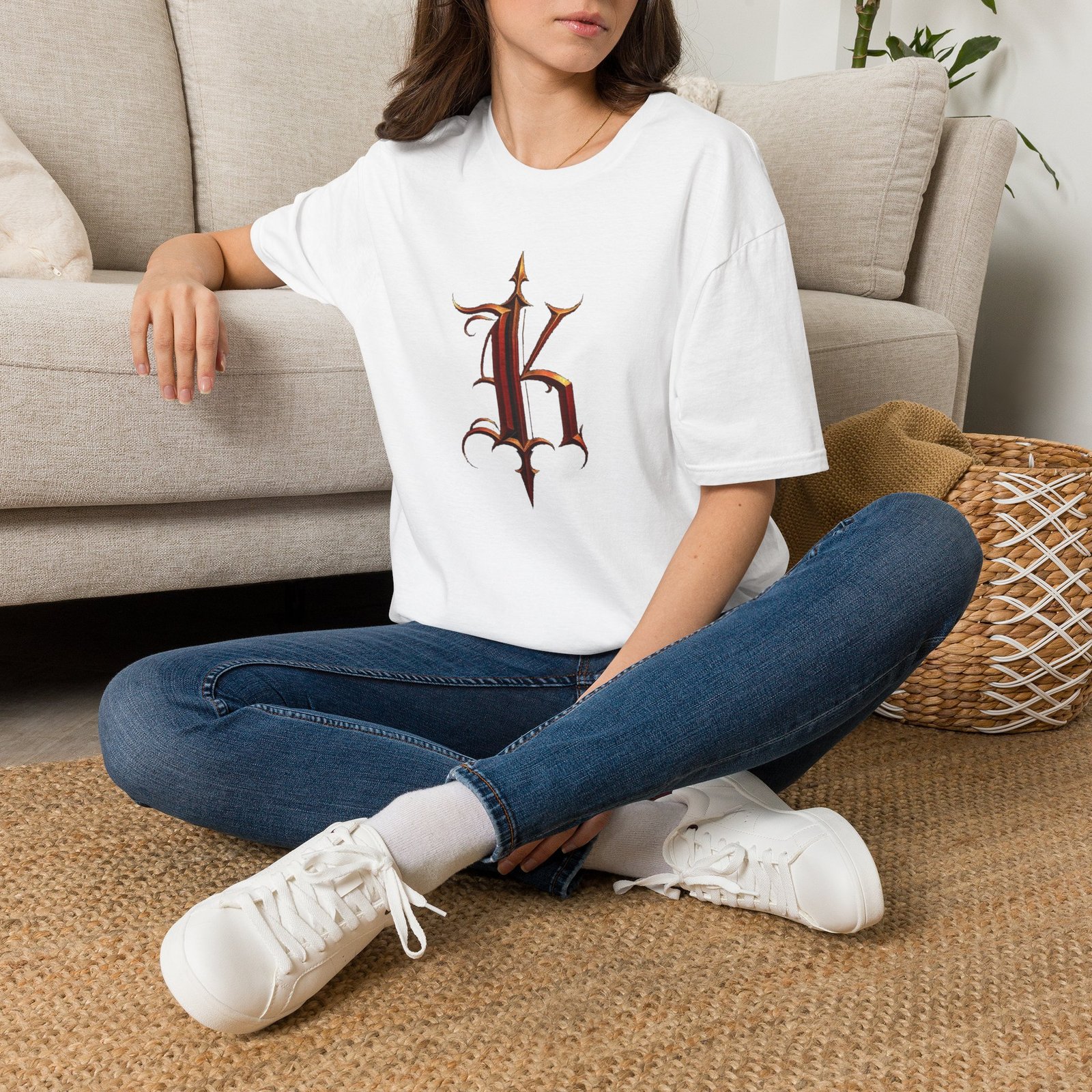 Gothic Letter K T-Shirt — Vintage Dark Monogram Tee - Image 13