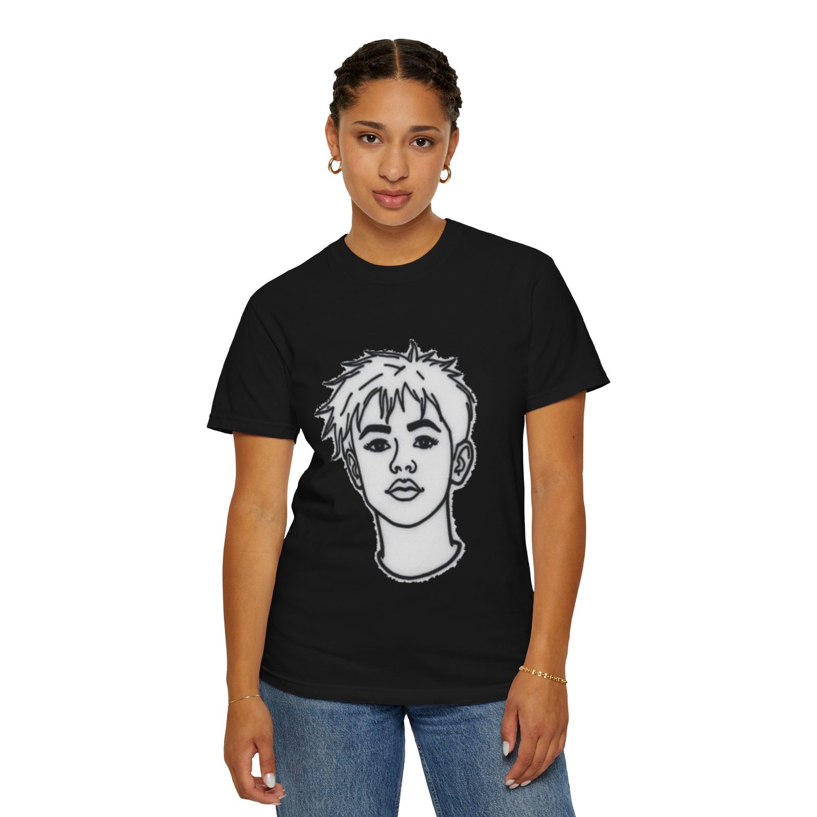 Minimal Line Art Face T-Shirt — Monochrome Portrait Tee - Image 58