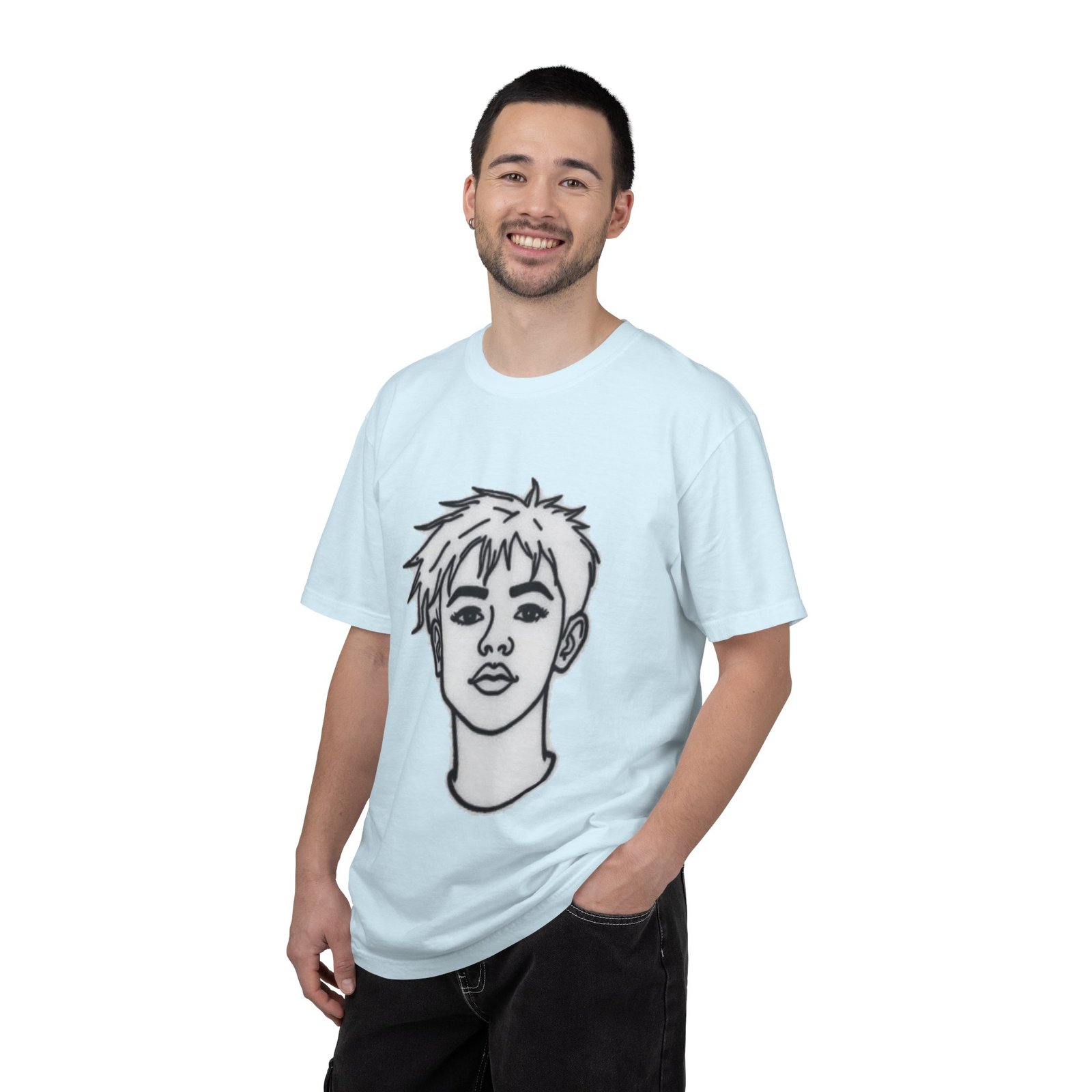 Minimal Line Art Face T-Shirt — Monochrome Portrait Tee - Image 47