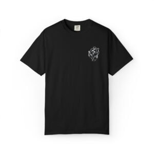 Black Floral Heart T-Shirt — Small Chest Blossom Graphic