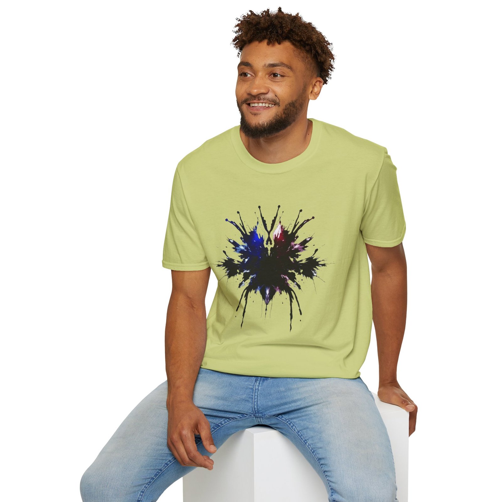 Inkblot Graphic T-Shirt — Abstract Rorschach Design (Black with Subtle Blue & Red) - Image 47