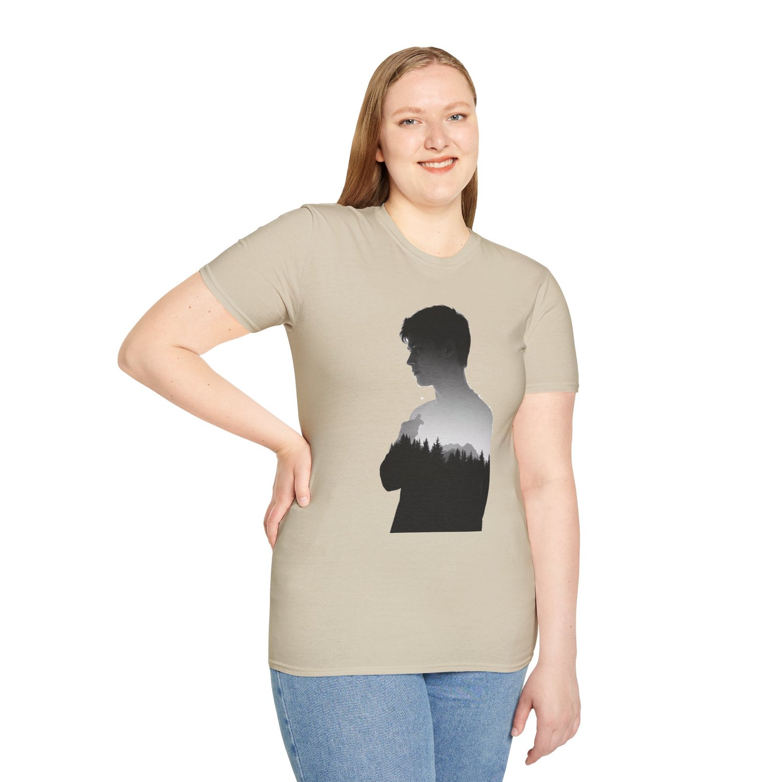 Silhouette Forest T-Shirt — Double Exposure Portrait Tee for Nature Lovers - Image 22