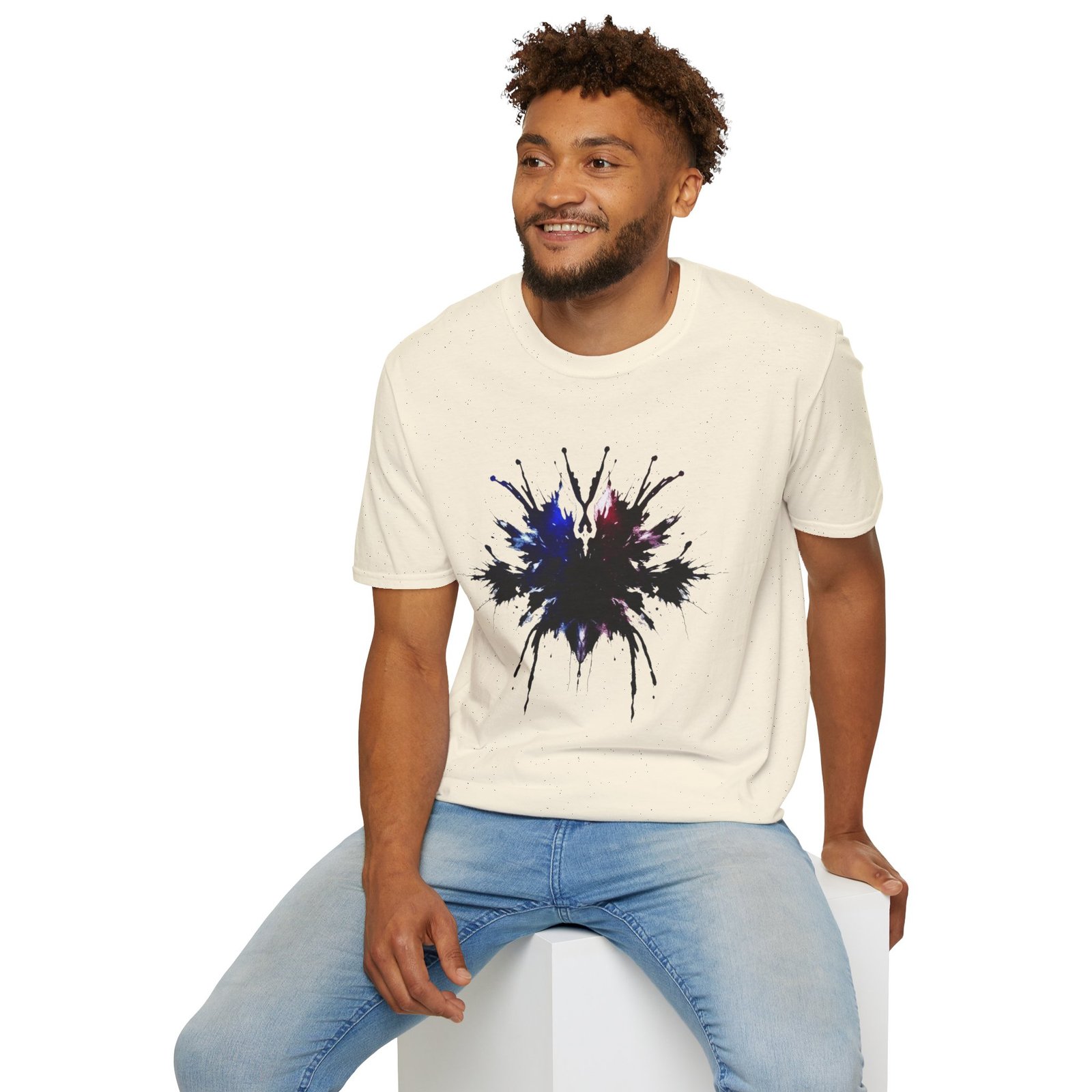 Inkblot Graphic T-Shirt — Abstract Rorschach Design (Black with Subtle Blue & Red) - Image 39