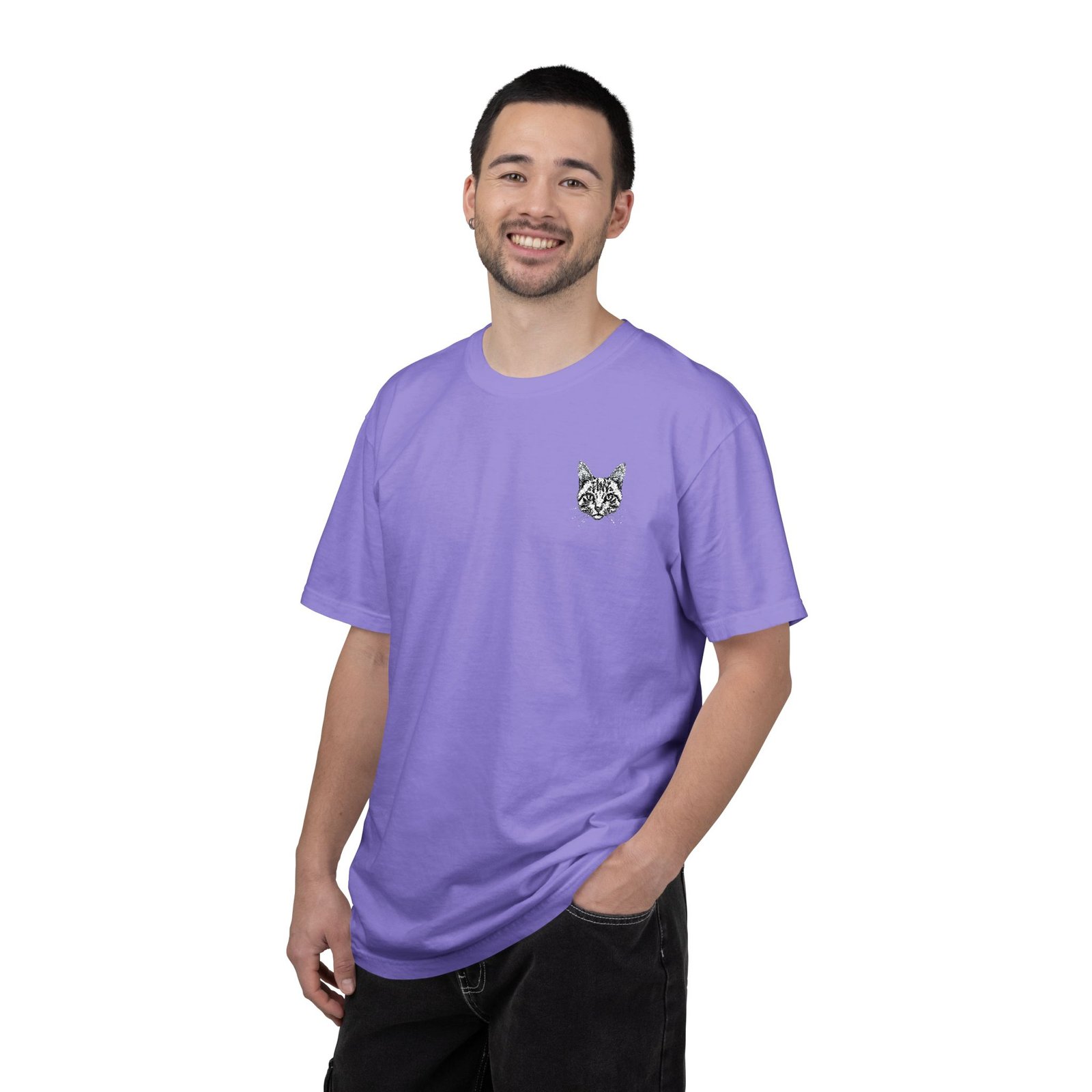 Minimal Cat Pocket T-Shirt — Cute White Graphic Tee - Image 58