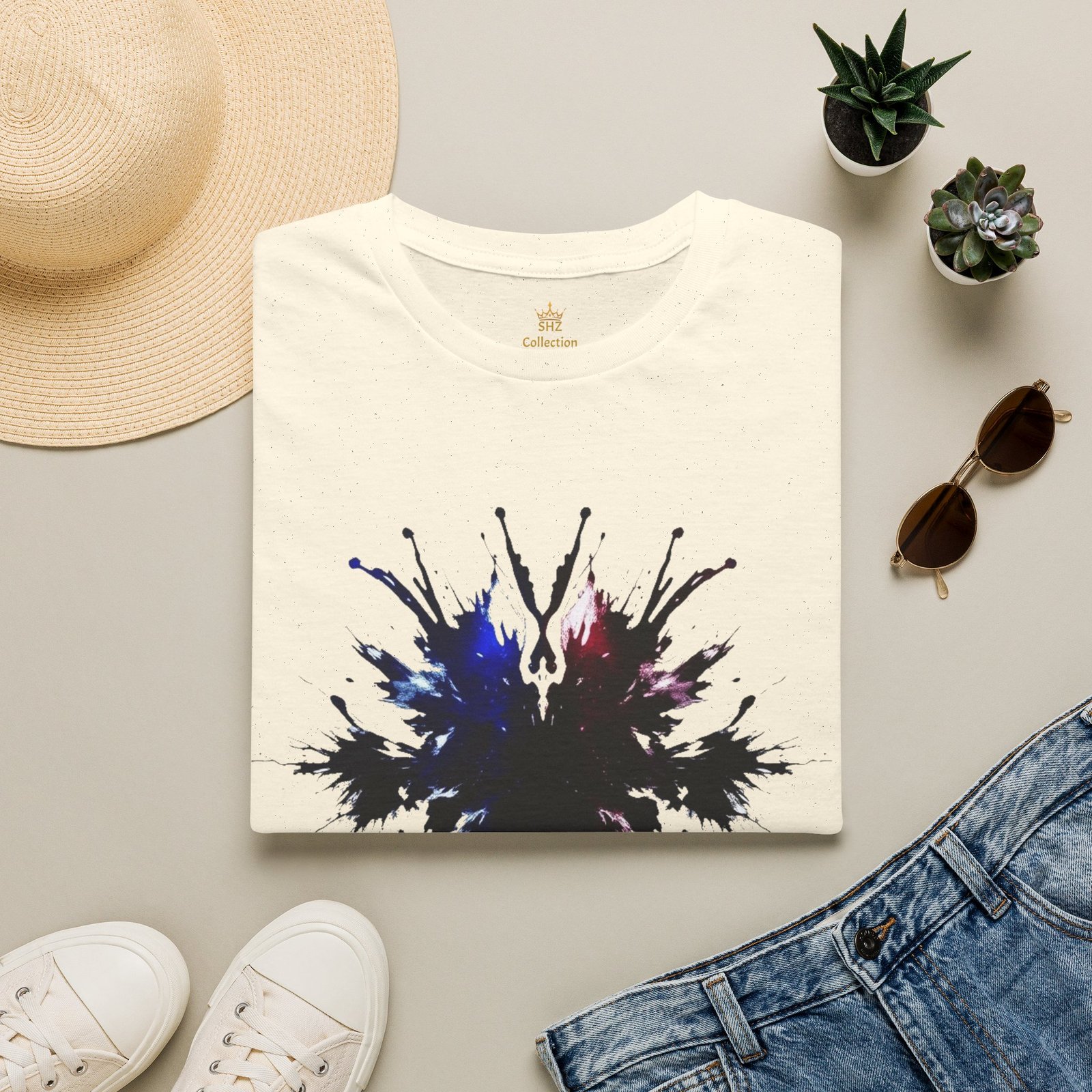 Inkblot Graphic T-Shirt — Abstract Rorschach Design (Black with Subtle Blue & Red) - Image 36