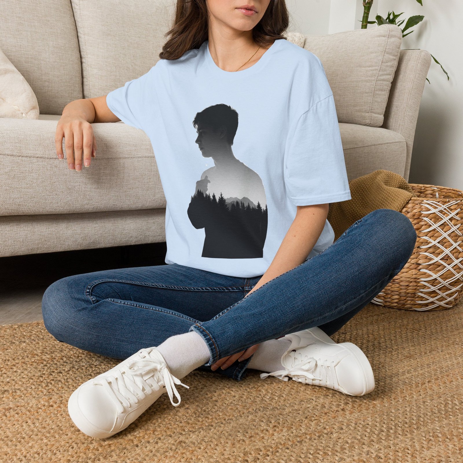 Silhouette Forest T-Shirt — Double Exposure Portrait Tee for Nature Lovers - Image 53