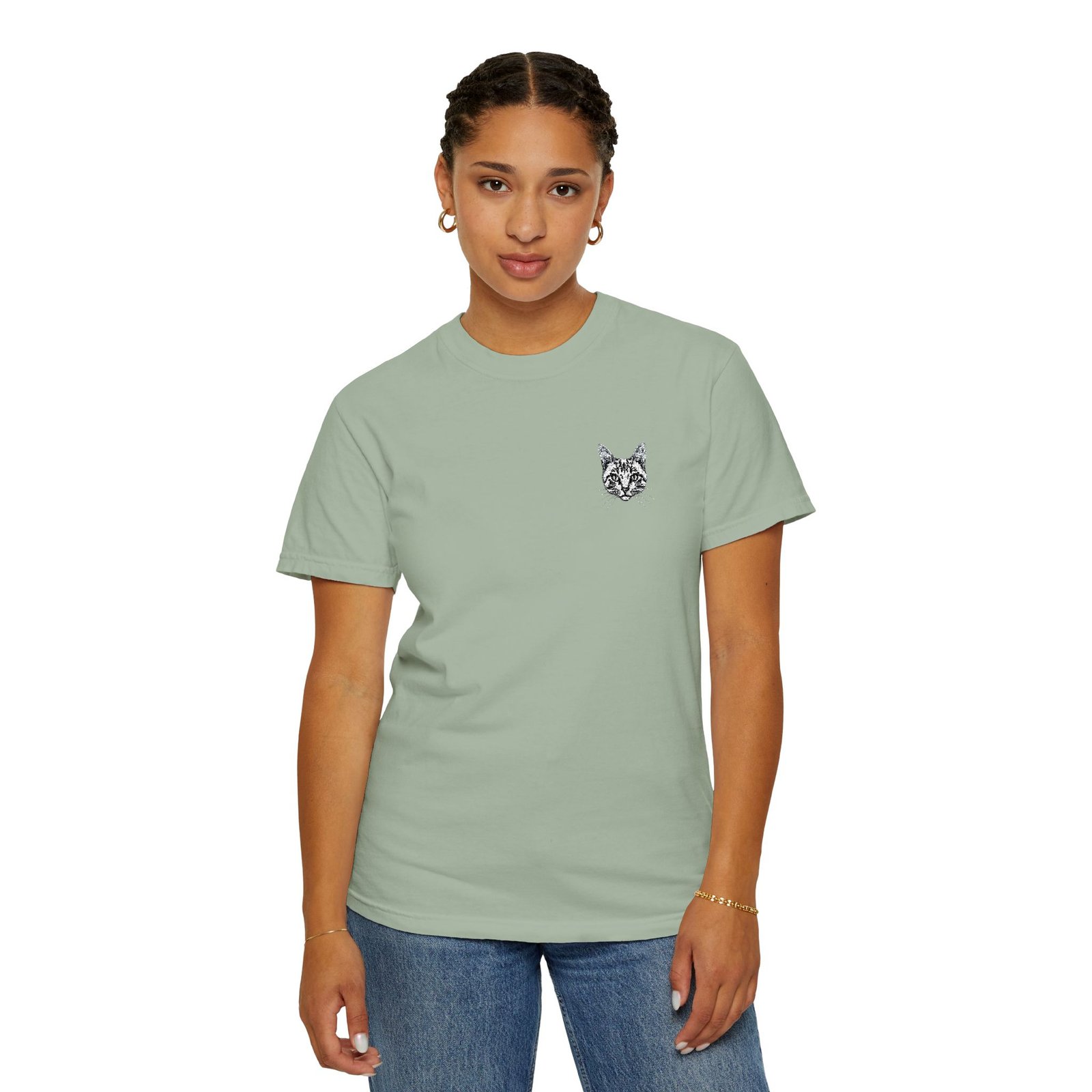 Minimal Cat Pocket T-Shirt — Cute White Graphic Tee - Image 29