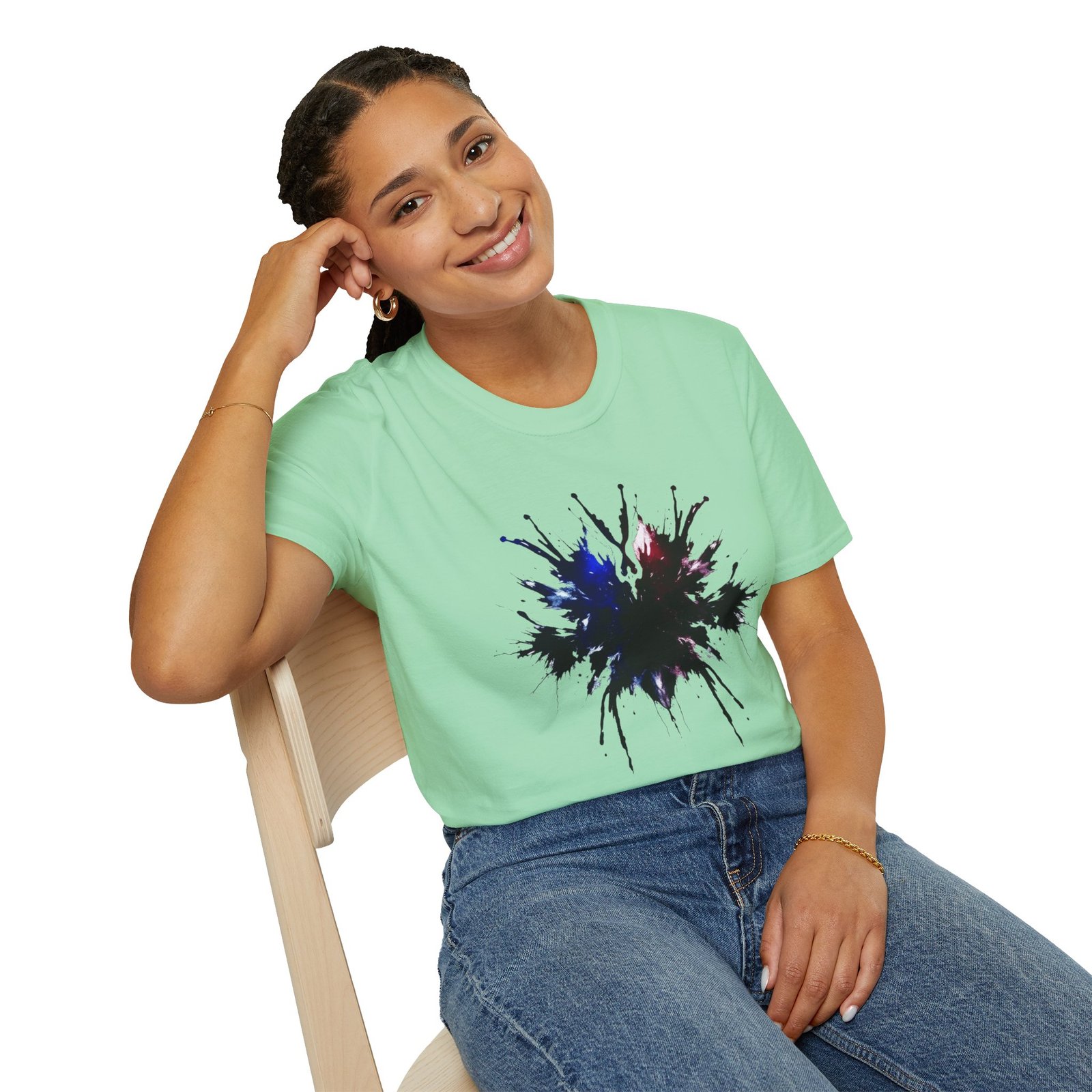 Inkblot Graphic T-Shirt — Abstract Rorschach Design (Black with Subtle Blue & Red) - Image 54