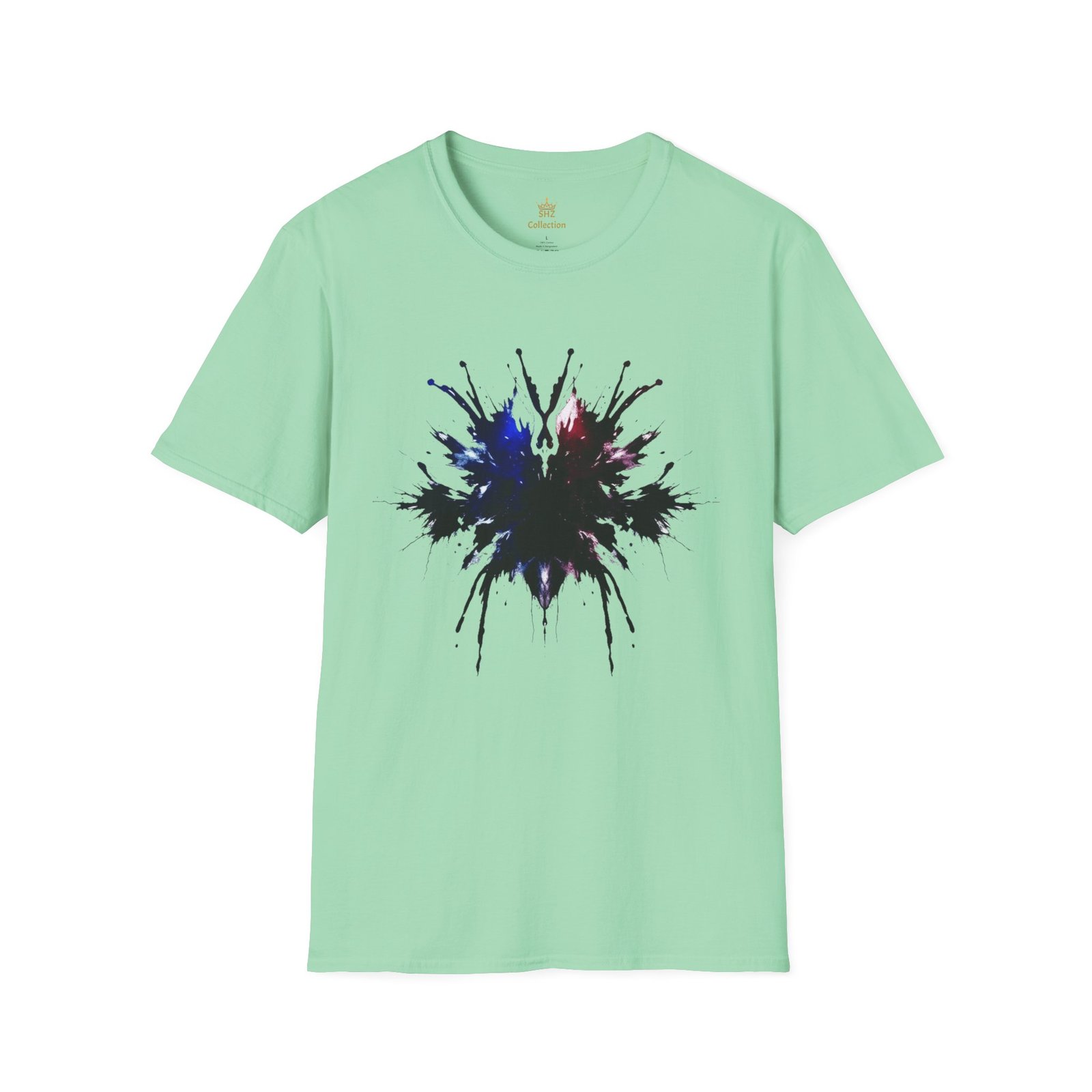 Inkblot Graphic T-Shirt — Abstract Rorschach Design (Black with Subtle Blue & Red) - Image 49