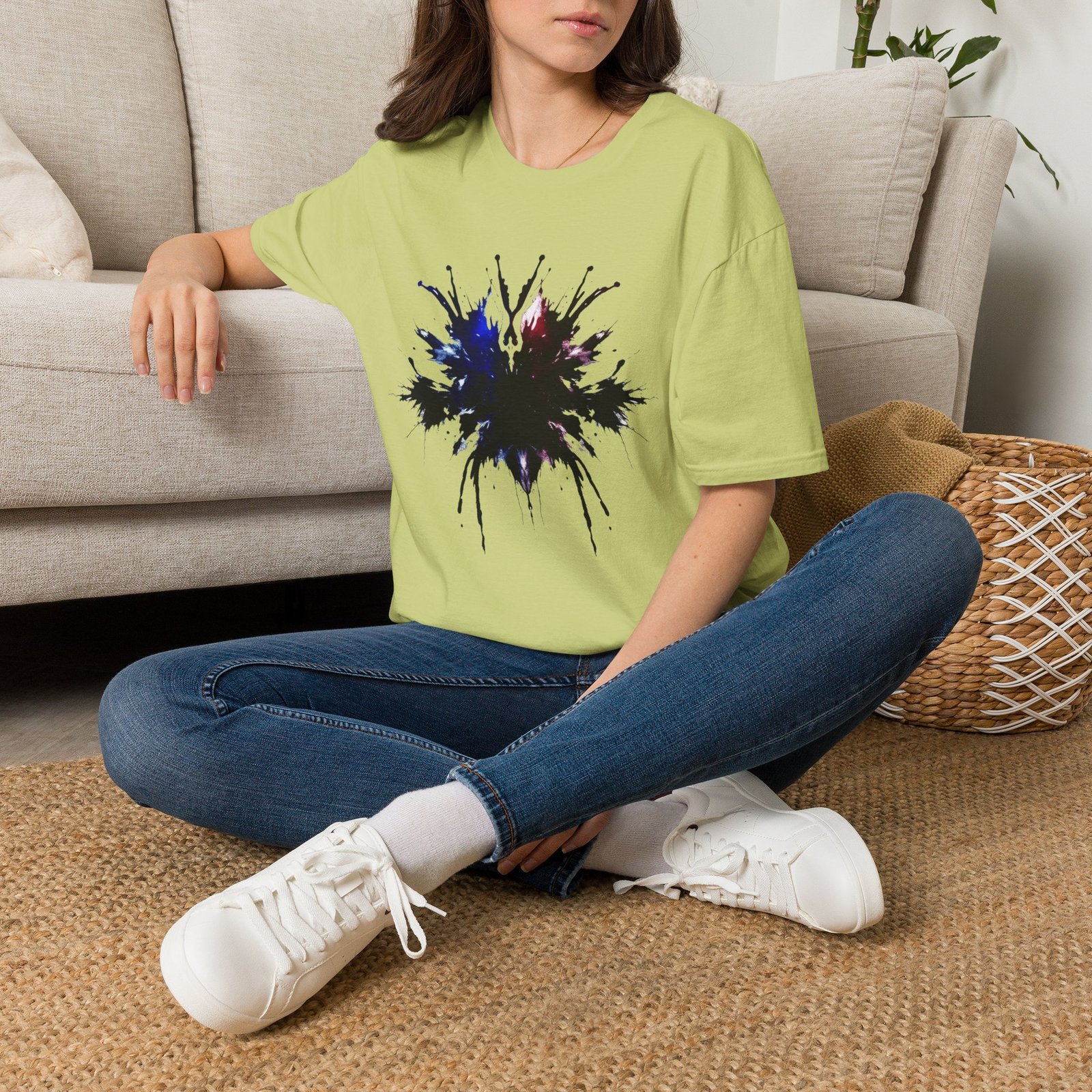 Inkblot Graphic T-Shirt — Abstract Rorschach Design (Black with Subtle Blue & Red) - Image 45