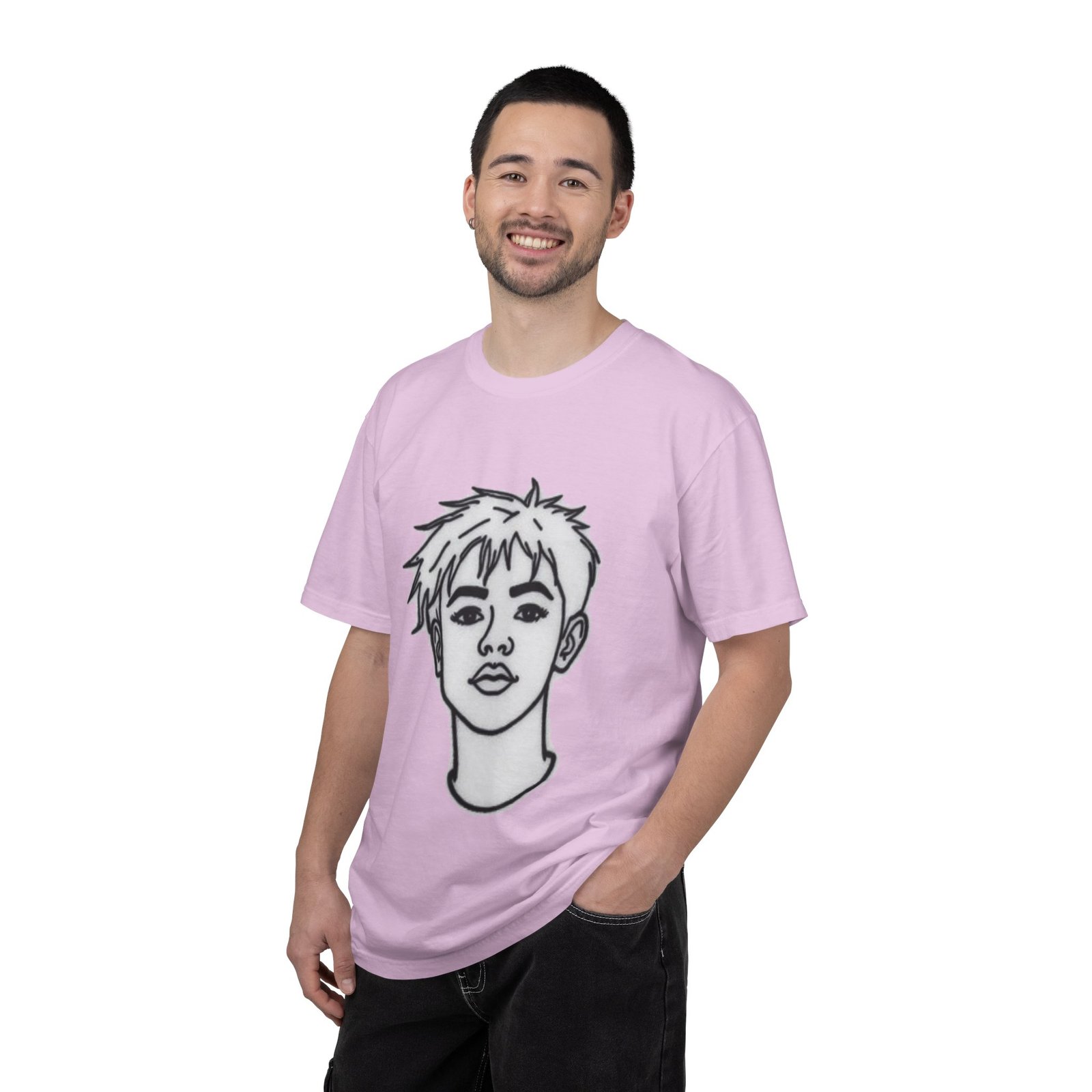 Minimal Line Art Face T-Shirt — Monochrome Portrait Tee - Image 71