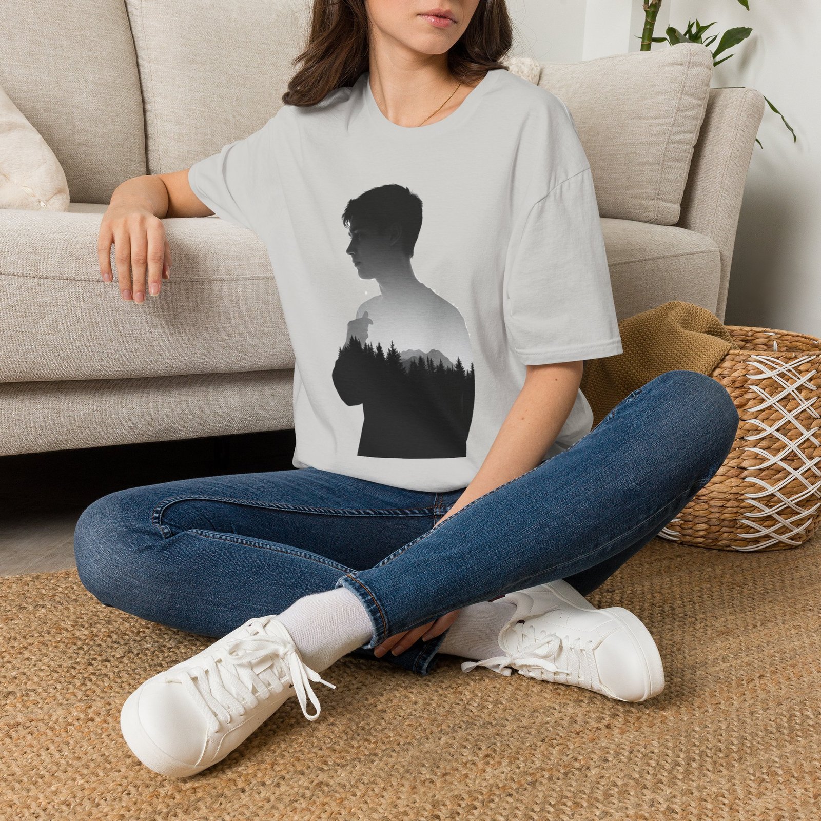 Silhouette Forest T-Shirt — Double Exposure Portrait Tee for Nature Lovers - Image 5