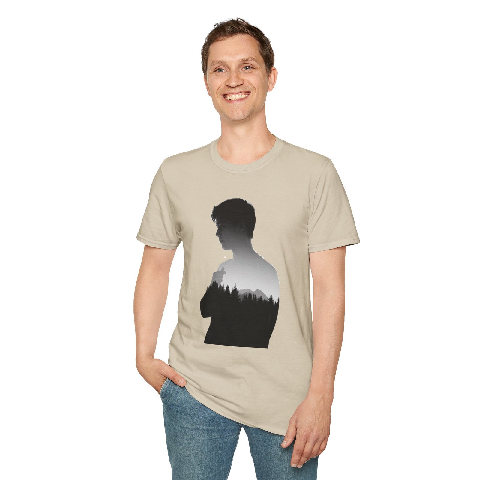Silhouette Forest T-Shirt — Double Exposure Portrait Tee for Nature Lovers - Image 23