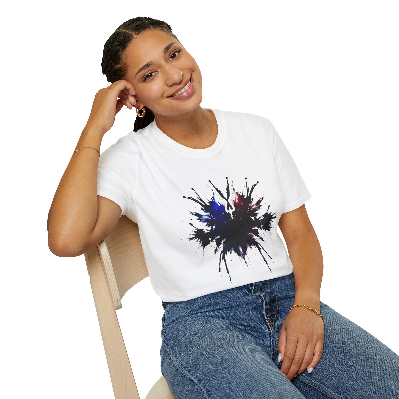 Inkblot Graphic T-Shirt — Abstract Rorschach Design (Black with Subtle Blue & Red) - Image 14