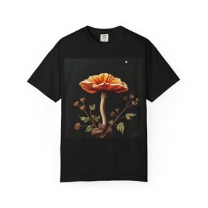 Mushroom Botanical T‑Shirt — Vintage Orange Fungi Illustration