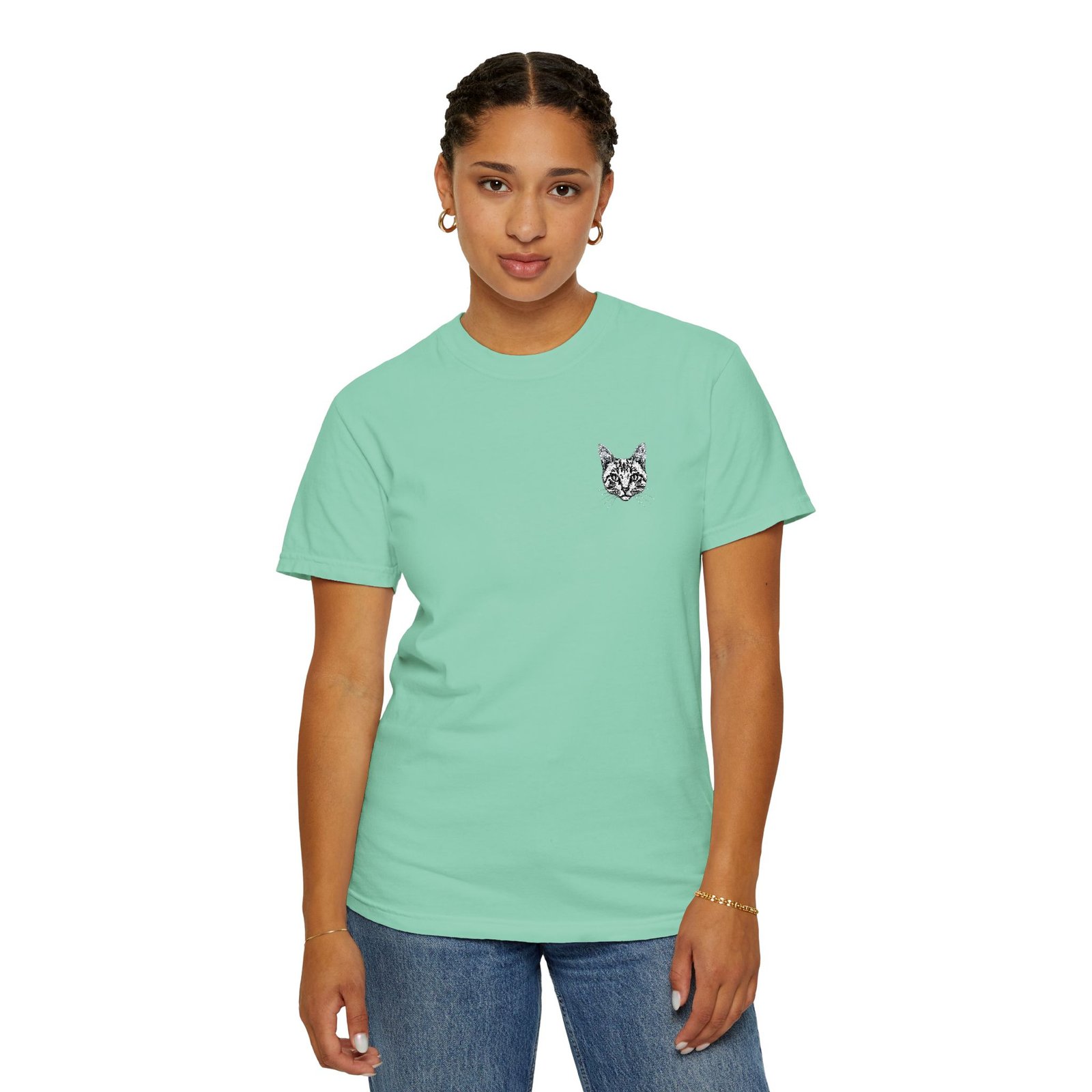 Minimal Cat Pocket T-Shirt — Cute White Graphic Tee - Image 35