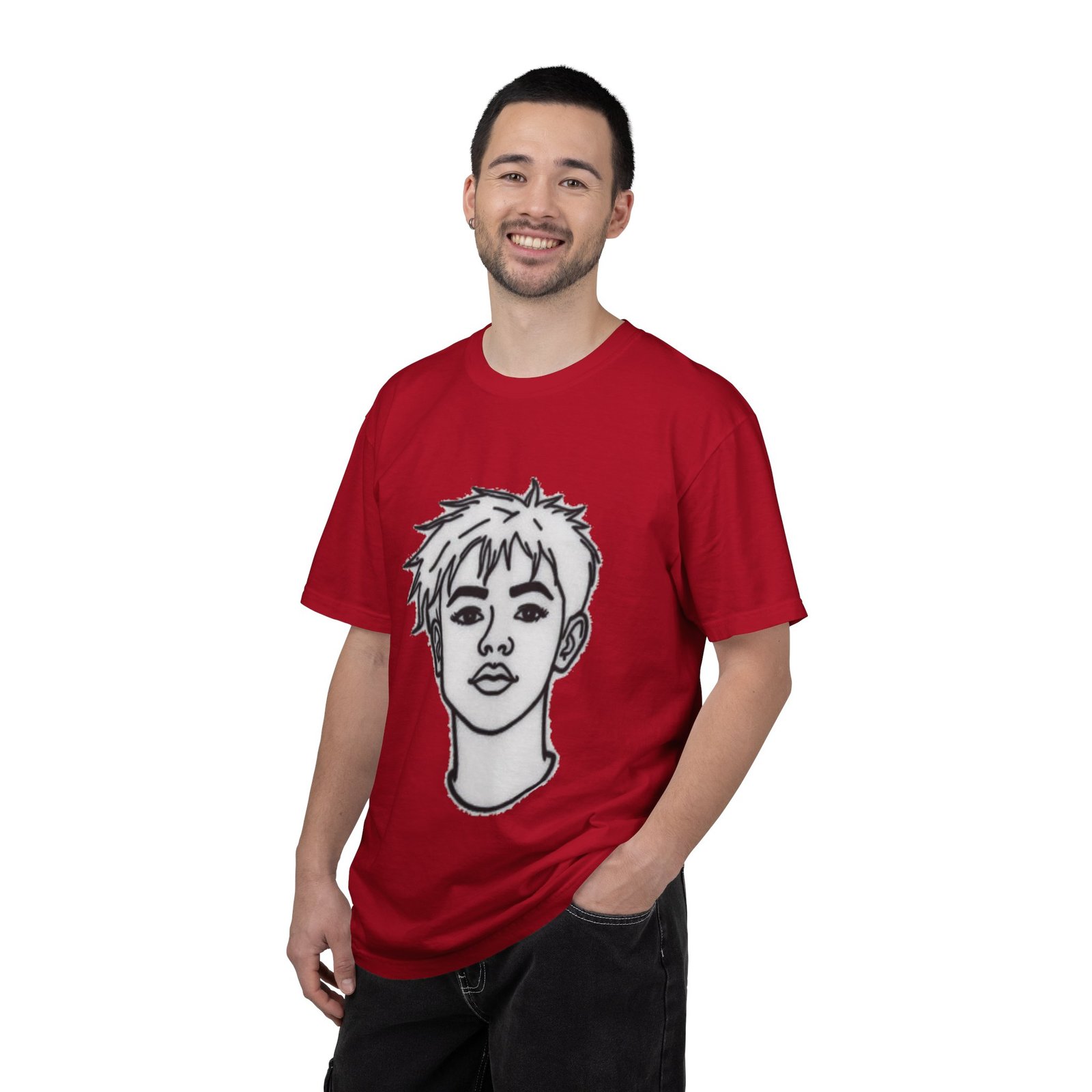 Minimal Line Art Face T-Shirt — Monochrome Portrait Tee - Image 83
