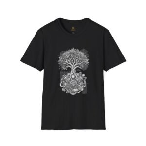 Tree of Life Graphic T‑Shirt — Geometric Monochrome Nature Tee