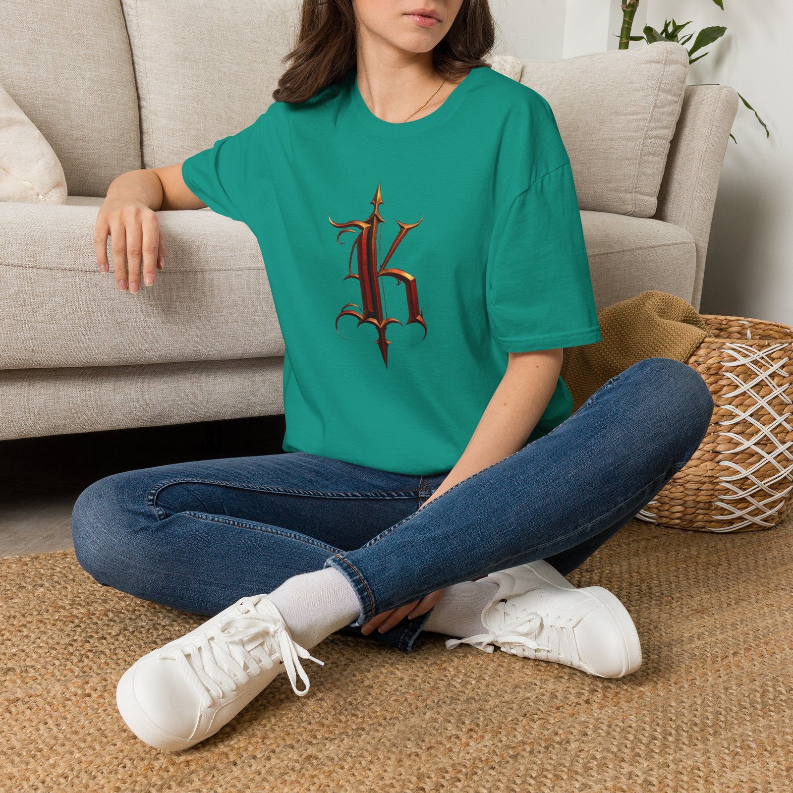 Gothic Letter K T-Shirt — Vintage Dark Monogram Tee - Image 53