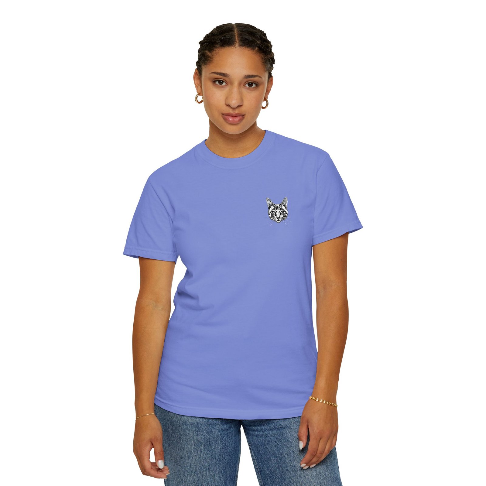 Minimal Cat Pocket T-Shirt — Cute White Graphic Tee - Image 53