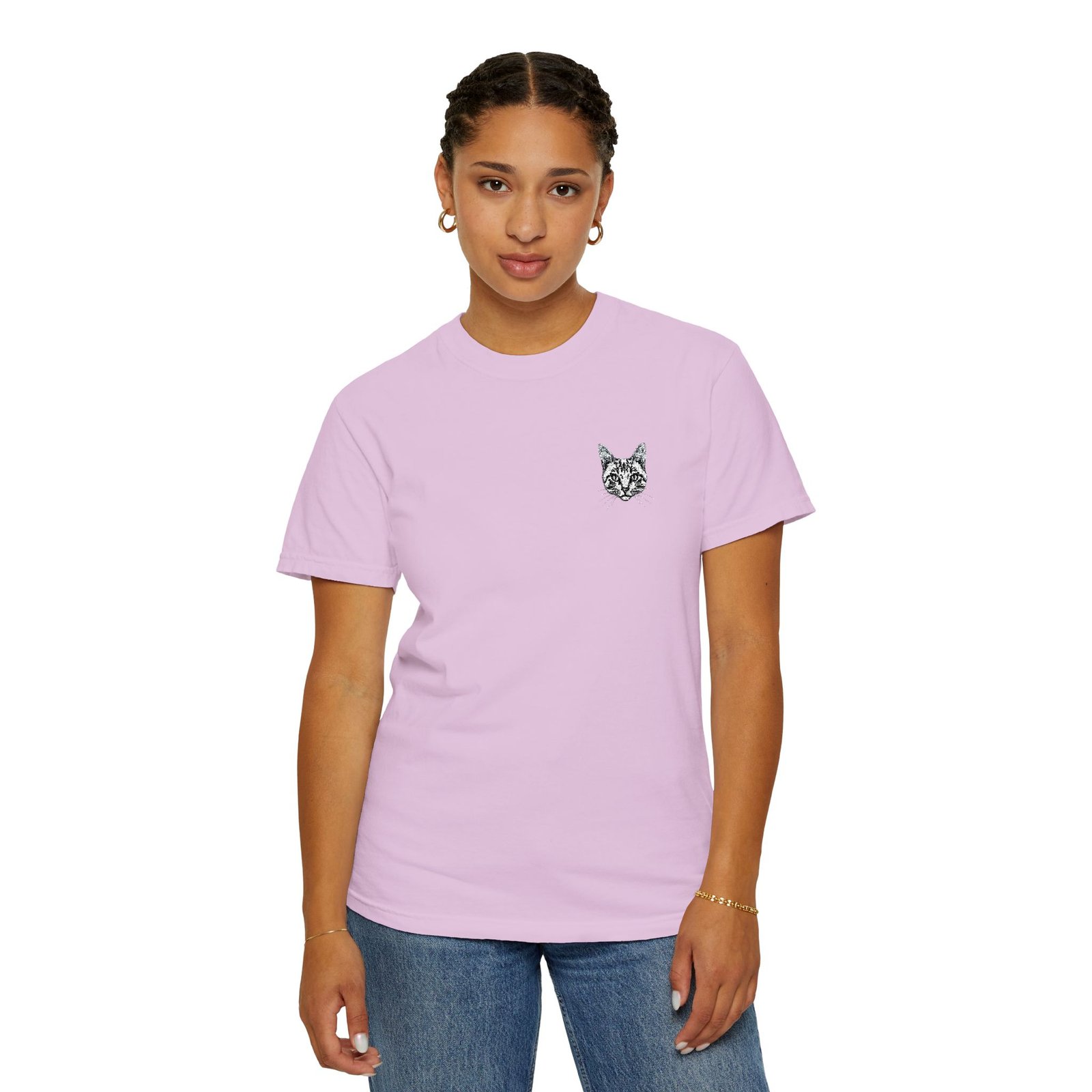 Minimal Cat Pocket T-Shirt — Cute White Graphic Tee - Image 5